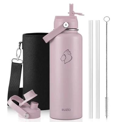 Buzio Duet Series Water Bottle with 2 Lids and Sleeve 1.2L - Purple